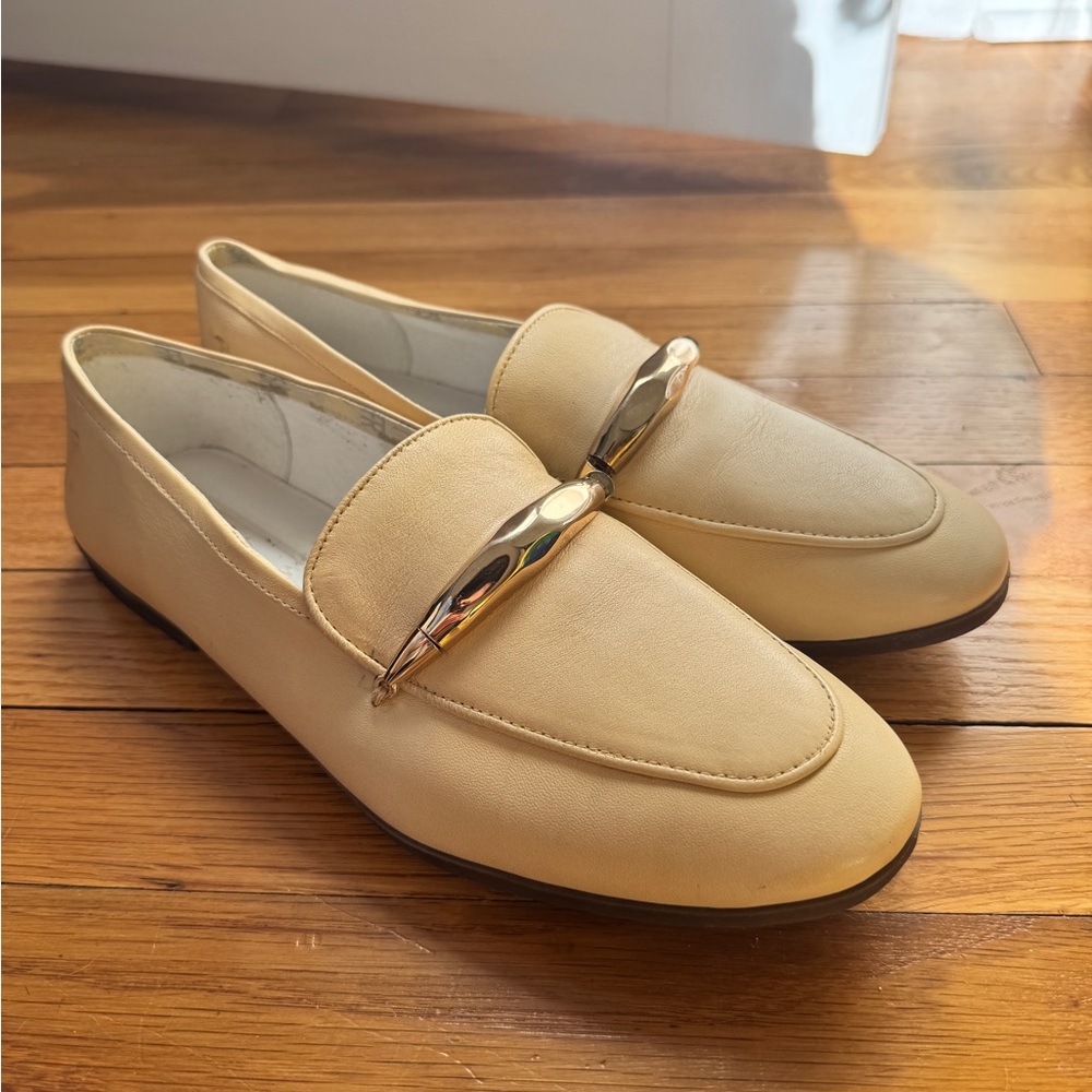 Franco Sarto Cream and Gold Loafers